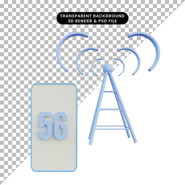 PSD illustration 3d réseau 5g sur téléphone avec tour