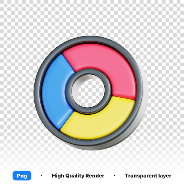 Illustration 3D d'une roue colorée avec un cercle jaune rouge bleu sur un fond transparent