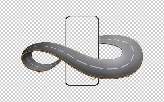 PSD illustration 3d de la route du symbole de l'infini avec une voiture et une icône d'emplacement de l'autoroute sans fin conception créative