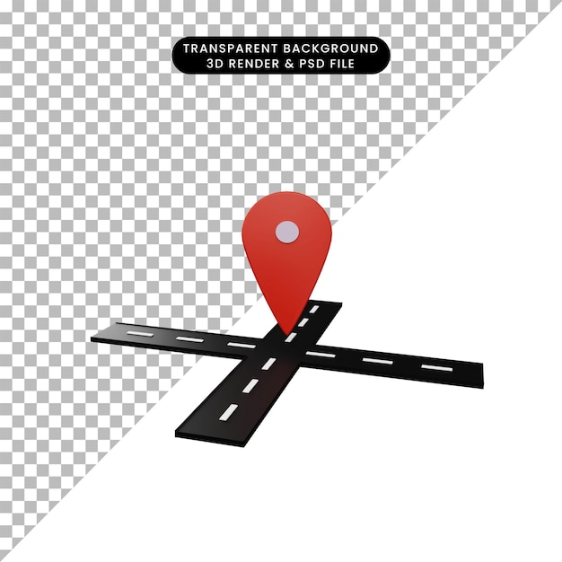 Illustration 3D de la route avec l'icône de localisation