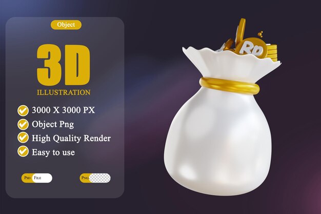 PSD illustration 3d sac d'argent indonésien 4