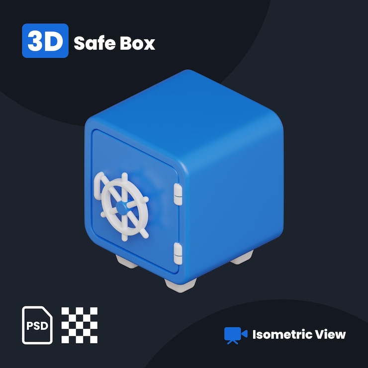 PSD illustration 3d de safe box avec une vue isométrique