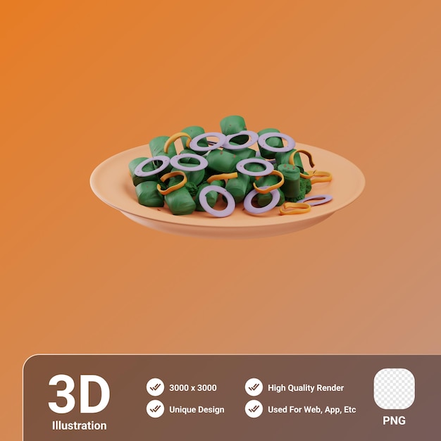 PSD illustration 3d de salade de courgettes de cuisine asiatique