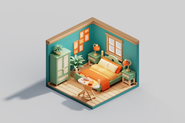 Illustration 3D de la salle isométrique
