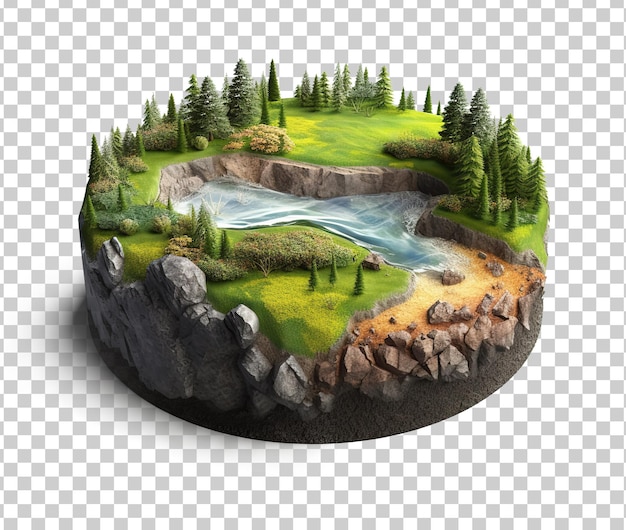 Illustration 3D de la section transversale du sol rond avec terre et herbes vertes 3D forêt