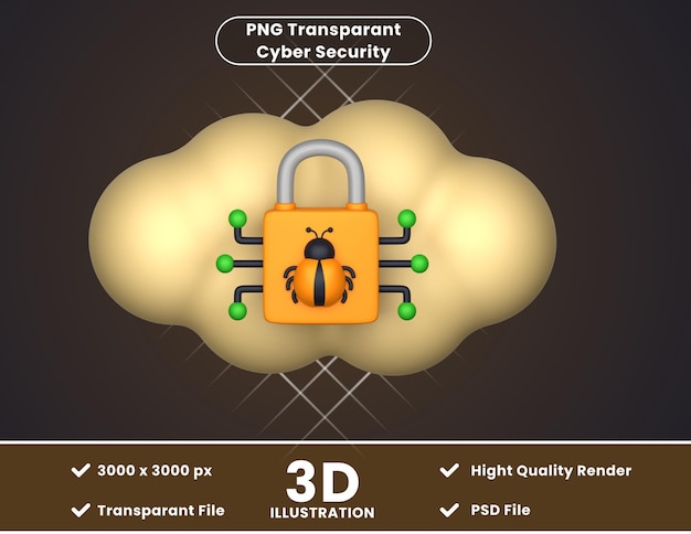 PSD illustration 3d de la sécurité du cloud