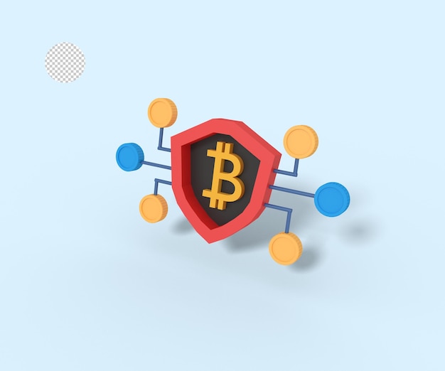 PSD illustration 3d de la sécurité du stockage numérique bitcoin