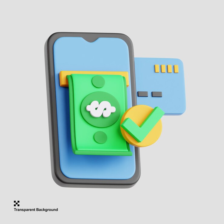 PSD illustration 3d des services bancaires mobiles avec un smartphone