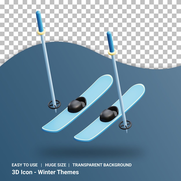 PSD illustration 3d de ski avec fond transparent