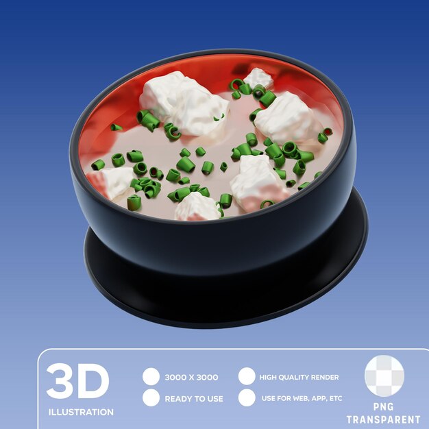 PSD illustration 3d de la soupe de miso psd