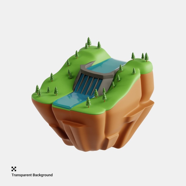 Illustration 3d De La Structure Moderne D'un Barrage Dans Une Vallée