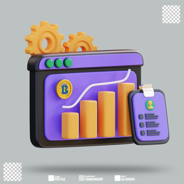 Illustration 3D Surveillance et rapport sur la crypto-monnaie 3