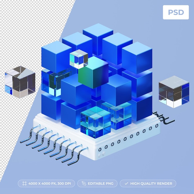 PSD illustration 3d de la technologie des grandes données de la chaîne de blocs