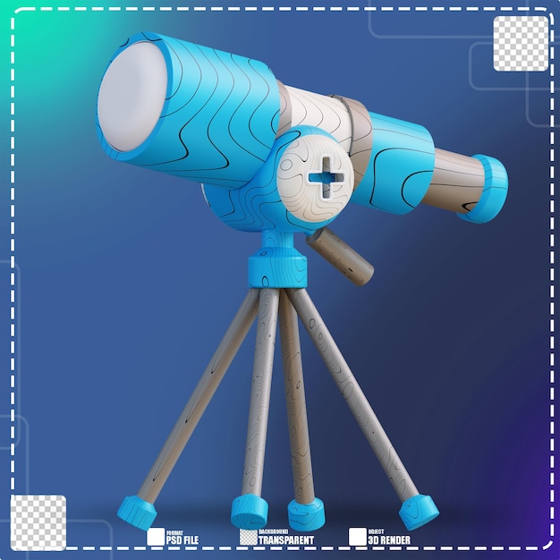 PSD illustration 3d d'un télescope 3