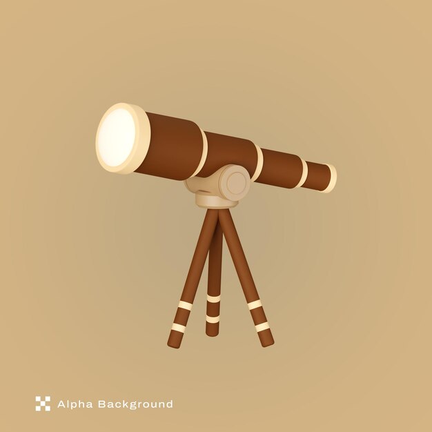 PSD illustration 3d d'un télescope marron.