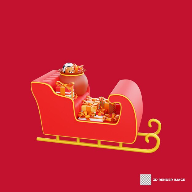 PSD illustration 3d d'un traîneau de noël avec une icône de cadeau