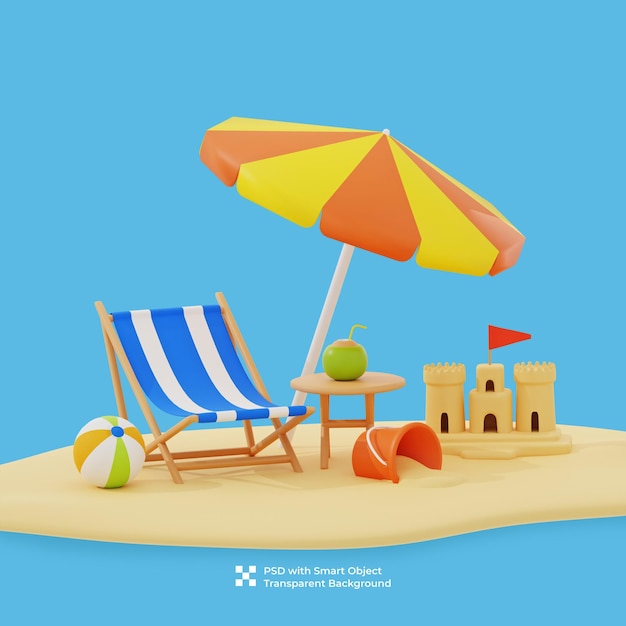 PSD illustration 3d d'une vacances d'été à la plage