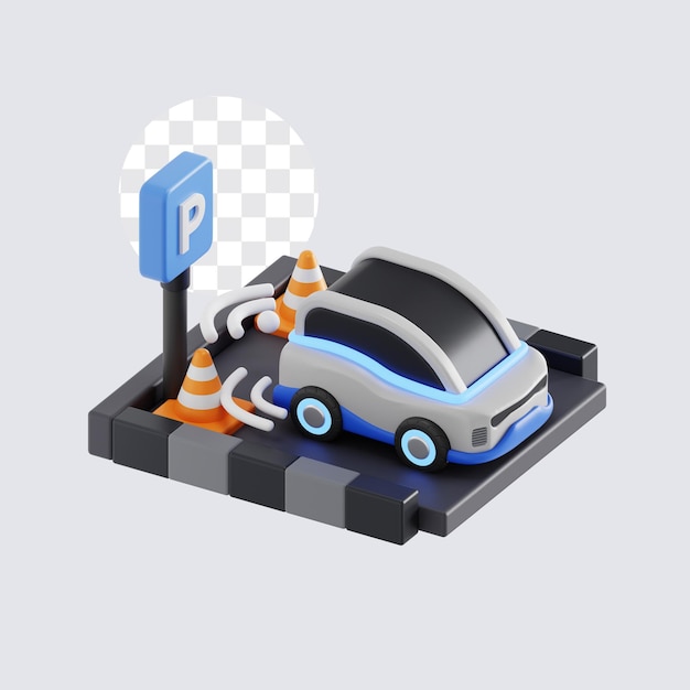 Illustration 3D d'un véhicule électrique avec un capteur de stationnement intelligent
