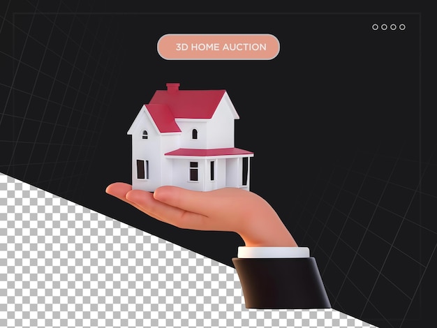 Illustration 3D de la vente aux enchères de maisons