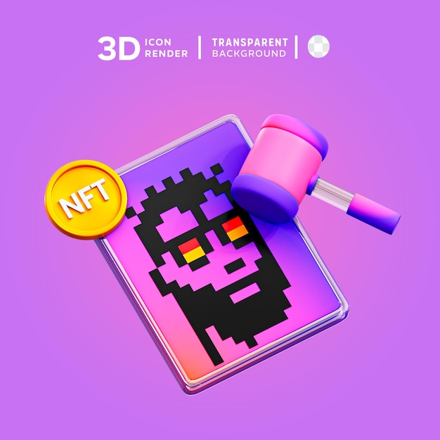 PSD illustration 3d de la vente aux enchères de psd nft