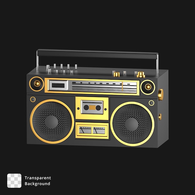 Illustration 3D d'une vieille radio noire et dorée