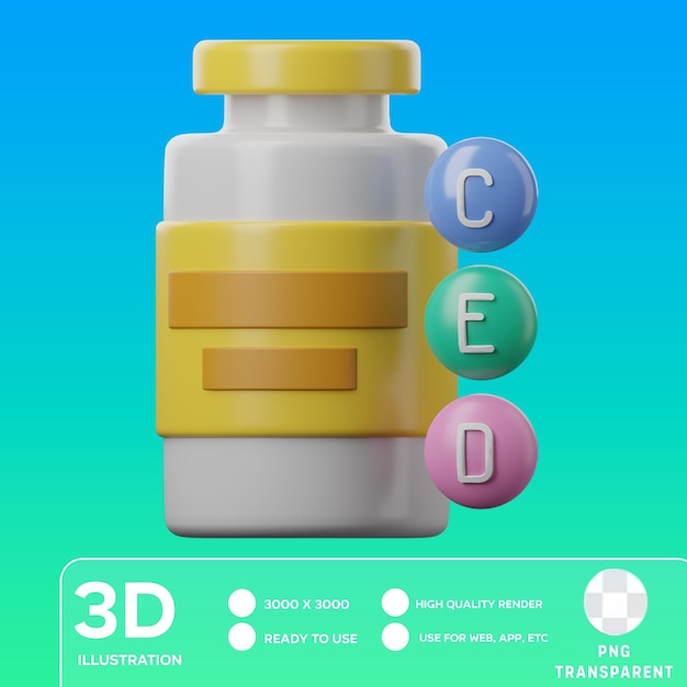 PSD illustration 3d des vitamines psd