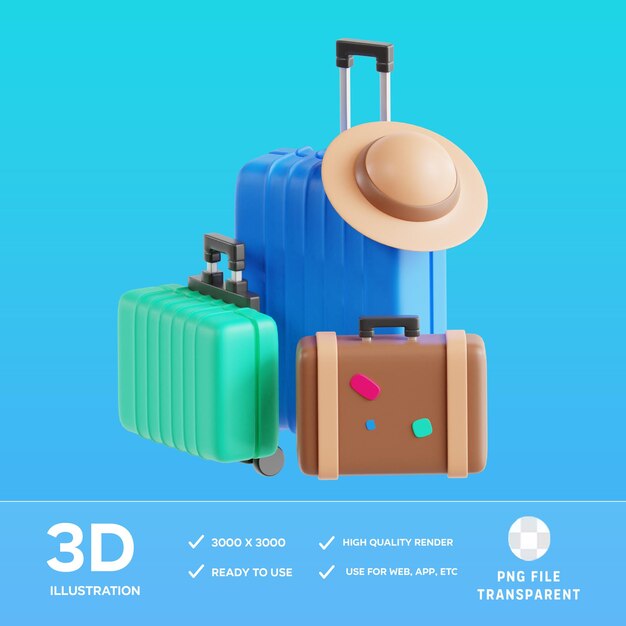 Illustration 3D de voyage avec portefeuille PSD