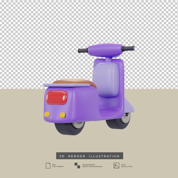 illustration 3d de vue arrière de scooter violet minimaliste mignon