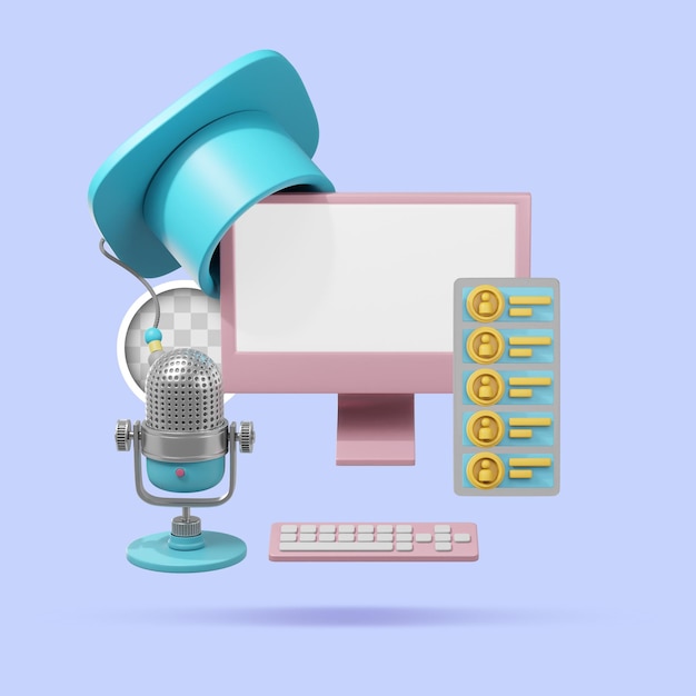 PSD illustration 3d d'un webinaire ou d'apprentissage de cours en ligne