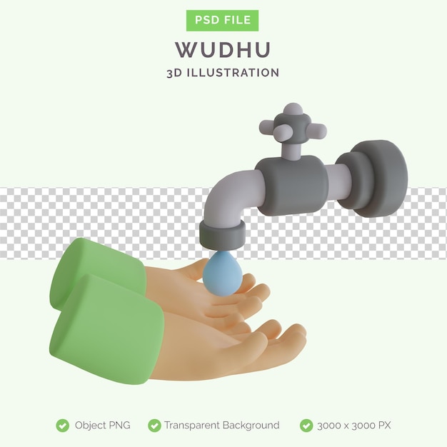 PSD illustration 3d de wudhu