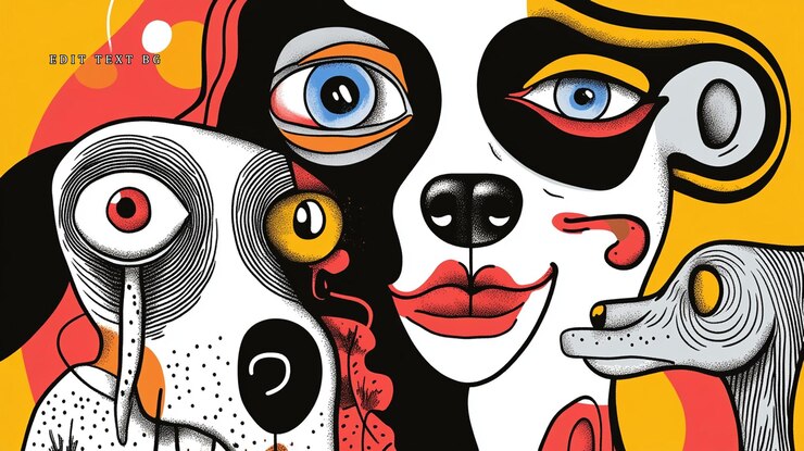 PSD illustration abstraite de chiens stylisés avec des couleurs vives et des lignes audacieuses