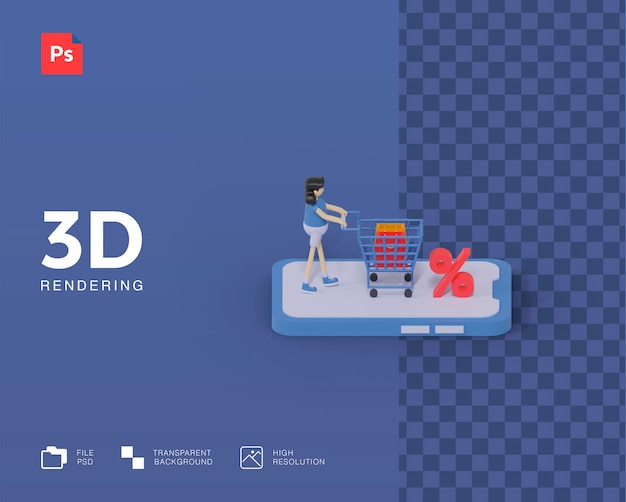 PSD illustration d'achat en ligne 3d