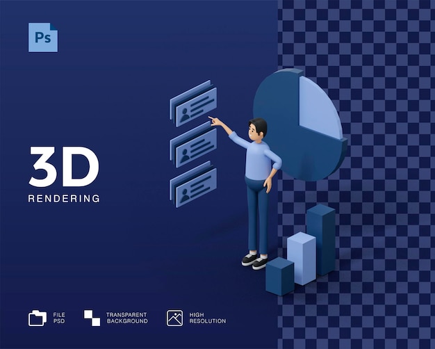 PSD illustration d'analyste de données homme 3d