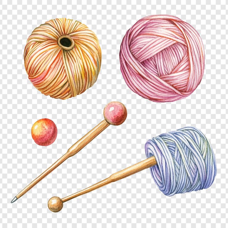PSD illustration à l'aquarelle de boules de fil et d'aiguilles à tricoter