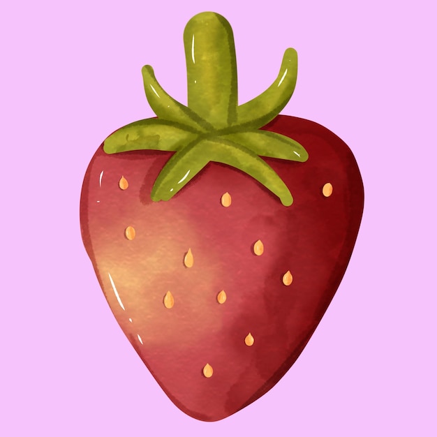 Illustration à l'aquarelle d'une fraise avec des pistils verts