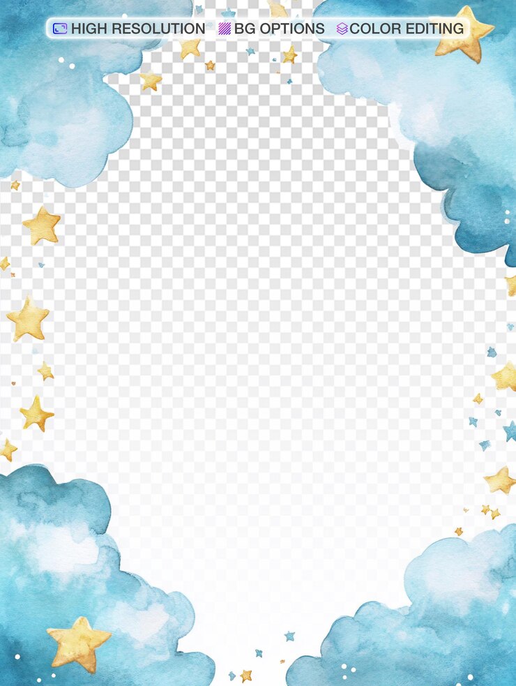 PSD l'illustration à l'aquarelle de la frontière des nuages et des étoiles