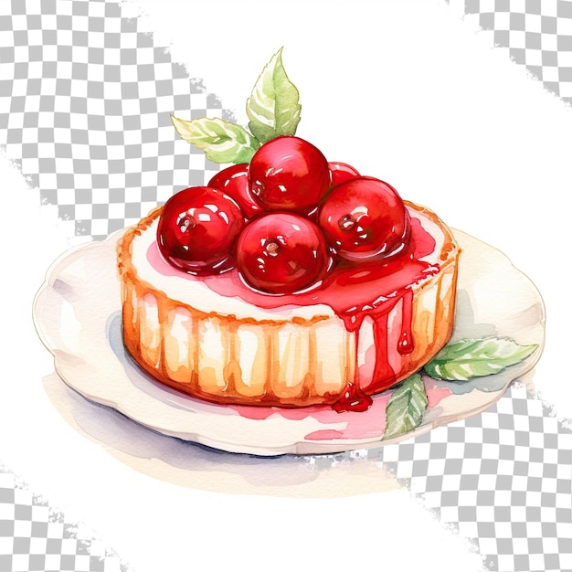 PSD illustration à l'aquarelle isolée faite à la main d'une tarte aux cerises sur un fond transparent