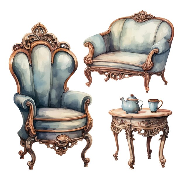 PSD illustration à l'aquarelle de meubles vintage