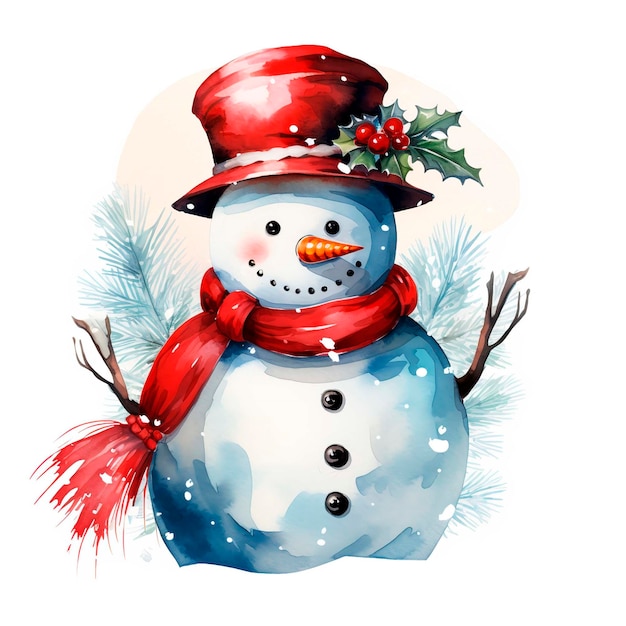 PSD illustration d'aquarelle de noël du bonhomme de neige