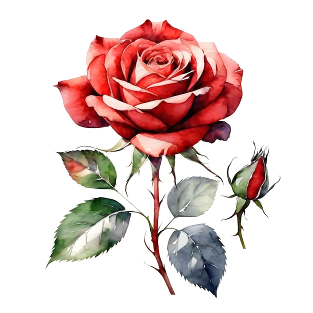 Illustration en aquarelle sur une rose rouge sur un fond transparent