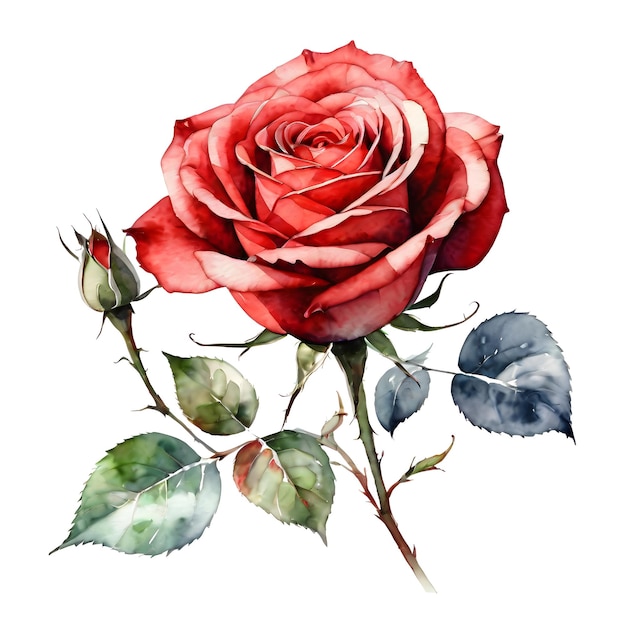 Illustration en aquarelle sur une rose rouge sur un fond transparent