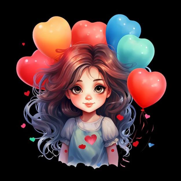 PSD illustration d'art jolie fille avec ballon