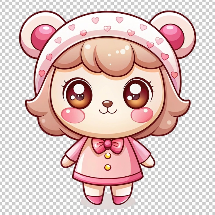 PSD illustration art kawaii n'importe quel personnage sur fond blanc