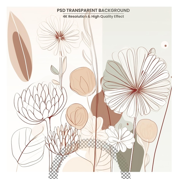 PSD illustration d'art vectoriel plat du bouquet de fleurs