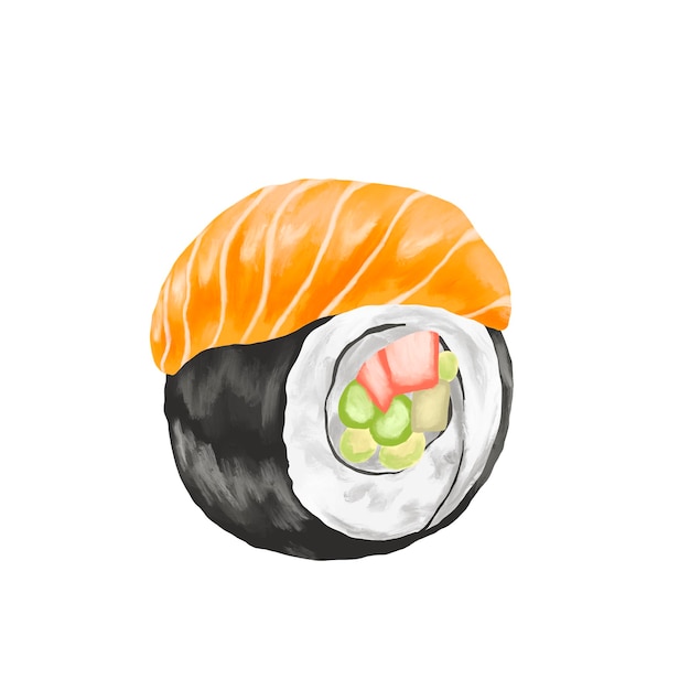Illustration auf der Speisekarte für frische Lachsrollen-Sushi