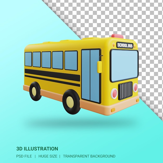 Illustration d'autobus scolaire 3d avec fond transparent