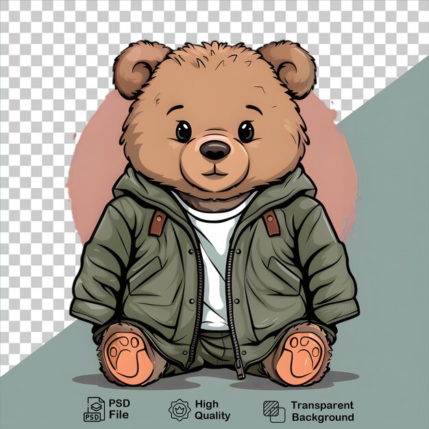 PSD illustration bär trägt eine jacke, isoliert auf durchsichtigem hintergrund, einschließlich png-datei