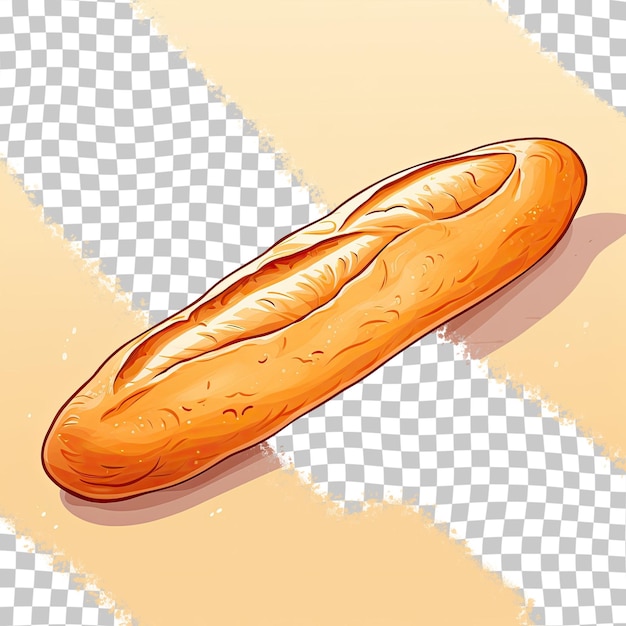 PSD illustration d'une baguette sur fond transparent dessin animé de pain français