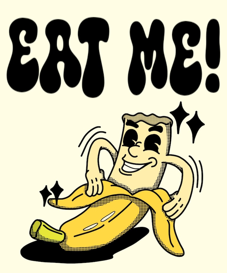 PSD illustration banane à moitié mangée