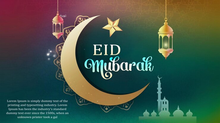 PSD une illustration d'une bannière de l'aïd avec le texte eid mubarak